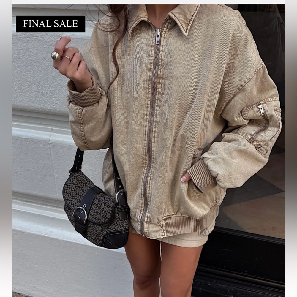 12th Tribe Beige Bomber Jacket